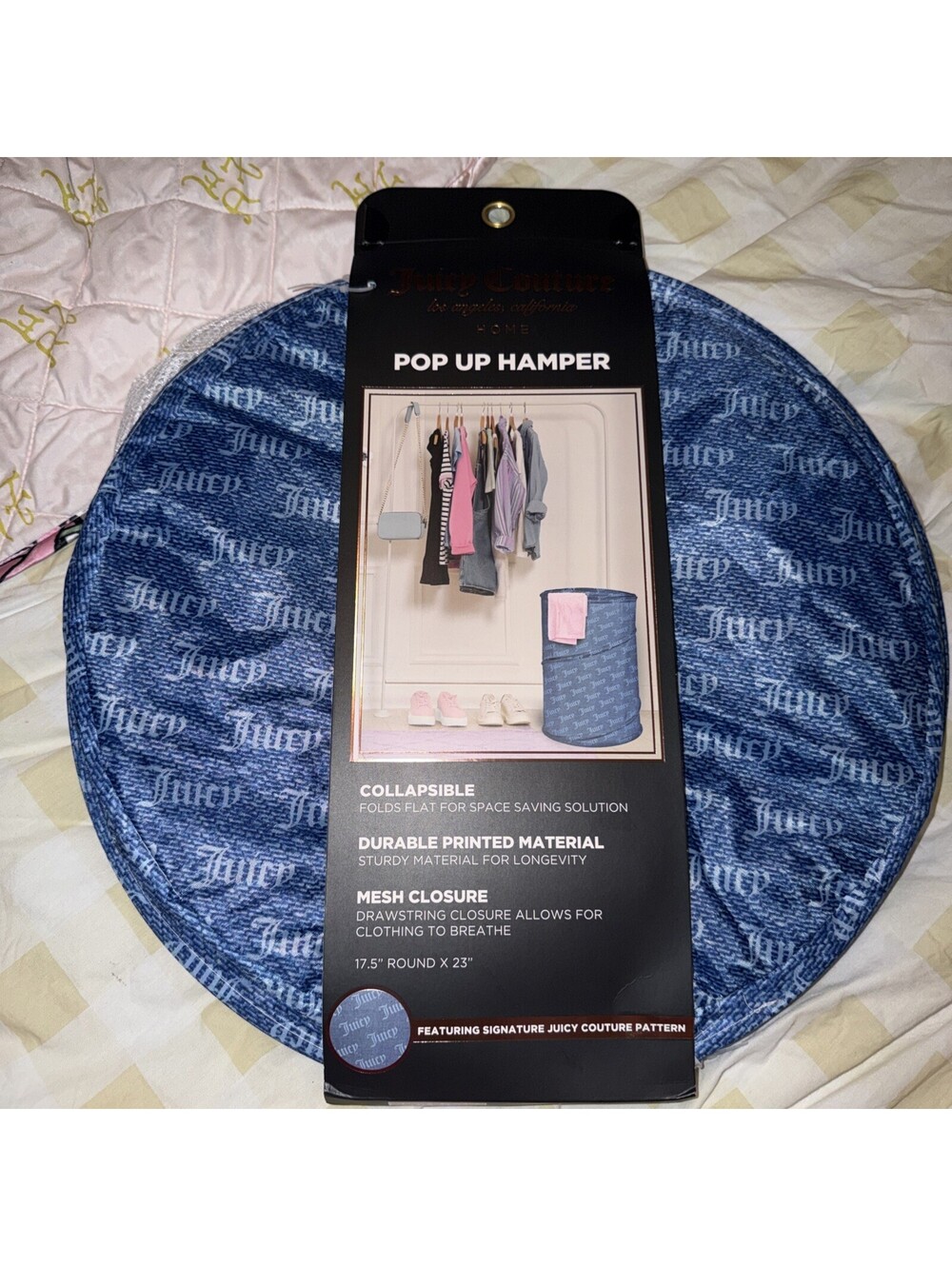 JUICY COUTURE POP UP HAMPER BLUE JEAN LOOK LAUNDR CLOTHING CONTAINER ...